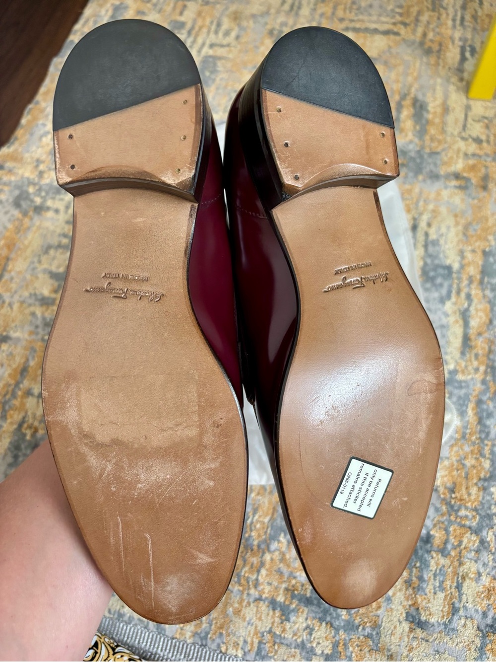 Salvatore Ferragamo Burgundy Leather Loafers with Gold Trim - Picture 6 of 7